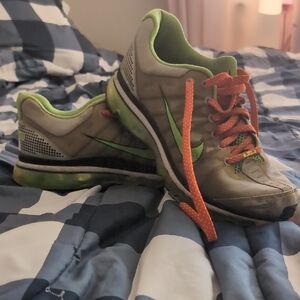 Nike Gray Sneakers with Green and Orange Accents